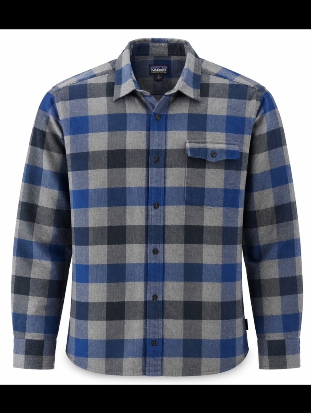 Patagonia Organic Cotton Flannel Shirt Blue Gray Plaid Button Front XL